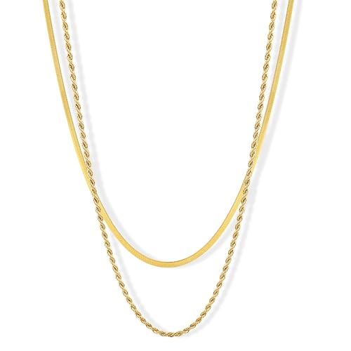 CONRAN KREMIX Waterproof Gold Necklace Layered Necklaces for Women Non Tarnish,14k Gold Plated Stainless Steel Dainty Stack Thin Chain Necklace Set for Women Gifts Jewelry - color: Gold-11