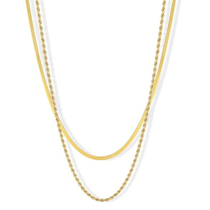 CONRAN KREMIX Waterproof Gold Necklace Layered Necklaces for Women Non Tarnish,14k Gold Plated Stainless Steel Dainty Stack Thin Chain Necklace Set for Women Gifts Jewelry - color: Gold-11