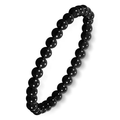 Agate Round Beaded Bracelet for Women Men Natural Agates Stone Healing Bracelets Stretch Elastic Handmade Polished Gemstone Beads Bracelet - color: Black, size: 6mm Beads