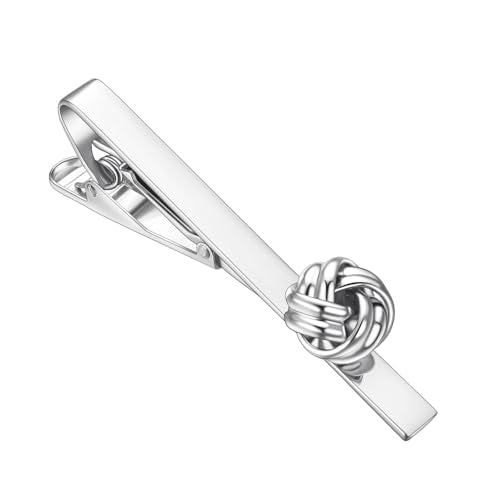 Pearl Rose Tie Clip Cufflinks Set for Men Gold Silver Gun-black Cufflinks and Tie Clip Groom Wedding Business Jewelry - style: Knot-Silver