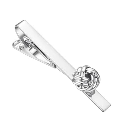 Pearl Rose Tie Clip Cufflinks Set for Men Gold Silver Gun-black Cufflinks and Tie Clip Groom Wedding Business Jewelry - style: Knot-Silver