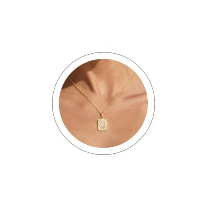 U7 Initial Necklaces for Women, Square Letter Pendant Necklace | Gold & Silver Plated A-Z Pendant | Personalized Large Monogram | 20+2" Adjustable Chain | Gift Packed for Mom Wife Friends - color: a. Gold, style: M