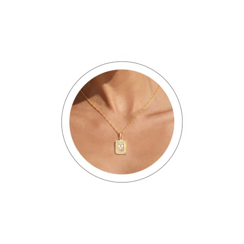 U7 Initial Necklaces for Women, Square Letter Pendant Necklace | Gold & Silver Plated A-Z Pendant | Personalized Large Monogram | 20+2" Adjustable Chain | Gift Packed for Mom Wife Friends - color: a. Gold, style: M