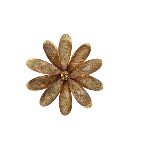 Women’s Acrylic Flower Brooch Pin, Colorful Floral Brooch with Crystal Center, Lightweight Vintage/Modern Style Jewelry for Clothing, Scarf, Bag Decoration - color: Gold
