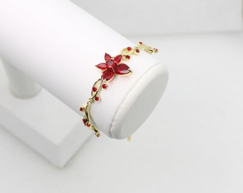 Faship Gorgeous CZ Crystal Floral Necklace Earrings Set - color: Red / 14K gold plated / Matching Bracelet