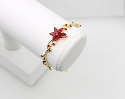 Faship Gorgeous CZ Crystal Floral Necklace Earrings Set - color: Red / 14K gold plated / Matching Bracelet