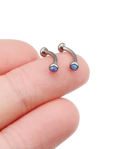 Jenxnjsjo F136 Titanium 16g 6/8/10mm Opal Eyebrow/Rook/Snug/Vertical-Labret/VCH/Snake-Eyes/Anti-Tragus/Christina/Daith/Belly-Button/Bridge/Hood/Surface Curved Barbell Piercing Jewelry for Women Men - color: Purple Opal, size: 8mm