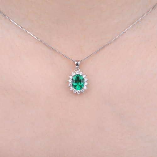 JewelryPalace Princess Diana Kate Middleton Natural Amethyst Citrine Garnet Peridot Topaz Created Ruby Sapphire Simulated Emerald Pendant Necklace for Women, 925 Sterling Silver Gemstone Jewelry Set - color: D-Brass-emerald