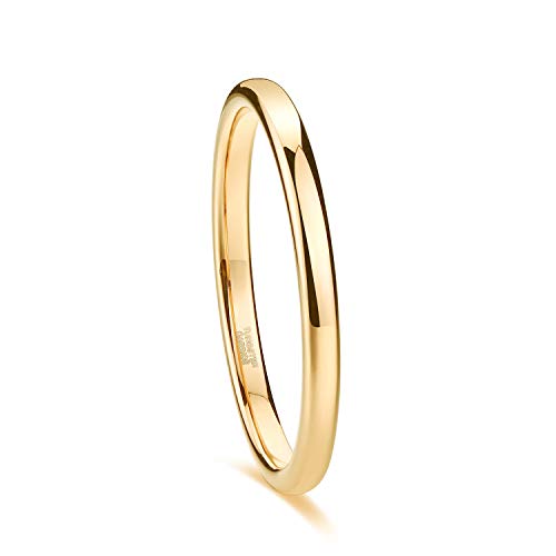 TRUMIUM 2mm 4mm 6mm 8mm Tungsten Wedding Band Ring for Men Women Silver/Rose Gold Plated/Rainbow/Gold Plated Domed High Polish Engagement Promise Rings Comfort Fit 4-15 - color: 2mm 24k gold plated