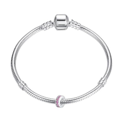 Clip Stopper Charms Sterling Silver Rondelle Spacer Bead Charm Stopper Charm for Pandora Charm Bracelets - color: Pink (2 pcs )