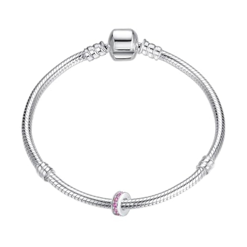 Clip Stopper Charms Sterling Silver Rondelle Spacer Bead Charm Stopper Charm for Pandora Charm Bracelets - color: Pink (4 pcs )