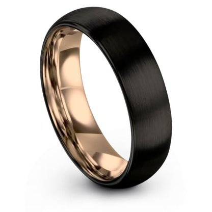 Tungsten Wedding Band Ring 10mm 8mm 6mm 4mm for Men Women 18k Rose Gold Plated Dome Black Grey Brushed Polished - color: 3 Rose Gold Black Tungsten