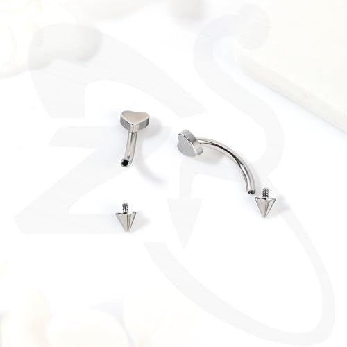ZS 5Pcs Stainless Steel Eyebrow Rings, 16G Curved Belly Rings Navel Barbell Helix Daith Tragus Earrings Spike Vertical Labret Lip Piercing Jewelry - color: Sliver,L:8mm