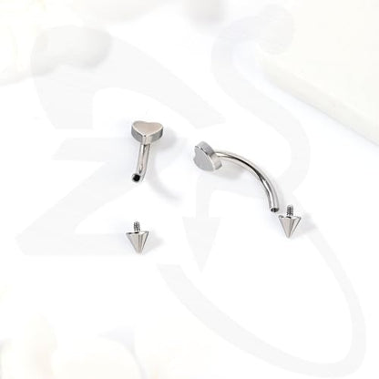 ZS 2 Pairs Stainless Steel Eyebrow Rings, 16G Curved Belly Rings Navel Barbell Helix Daith Tragus Earrings, 8/10mm Spike Vertical Labret Lip Piercing Jewelry - color: Silver,Heart-L:8/10mm
