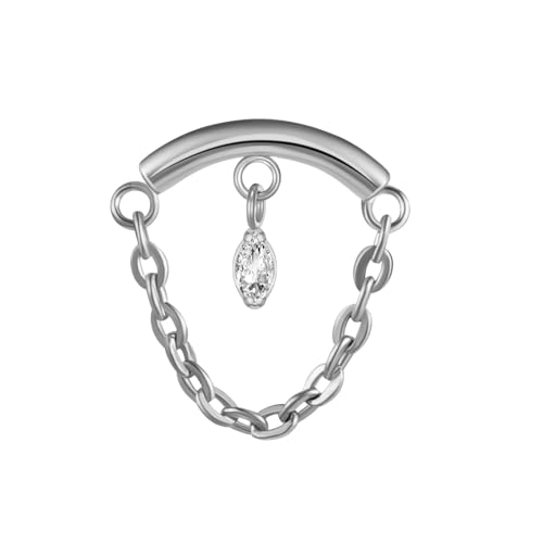 BelezaDosas G23 Titanium Labret Studs Threadless Push-in Labret Press Fit 16G Cluster Helix Lobe Conch Tragus Push Back Piercing Jewelry - style: chain silver eye