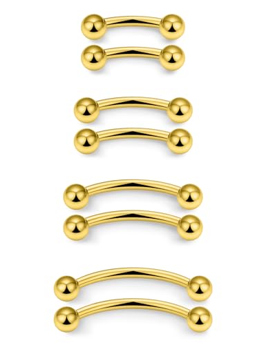 20G 16G 14G 12G Eyebrow Rook Daith Piercing Jewelry 316L Surgical Steel Vertical Lip Labret Belly Button Ring Snake Eyes Tongue Ring Curved Barbell 6mm(1/4") 8mm(5/16") 10mm (3/8") 12mm(1/2") - color: Gold, size: 16G(1.2mm)-6/8/10/12mm Bars