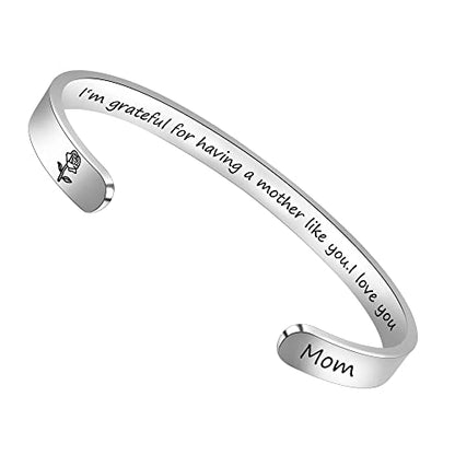 Btysun Bracelets for Women Mothers Day Bracelet Gifts from Daughter Inspirational Gifts for Women Graduation Gifts for Her Motivational Birthday Cuff Bangle Friendship Personalized Mantra Jewelry… - style: 1- Mom gifts-I'm grateful for having a mother lik