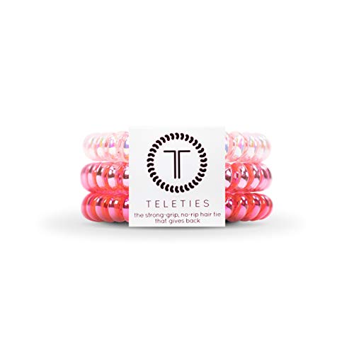 TELETIES - Spiral Hair Coils - Ponytail Holder Hair Ties for Women - Phone Cord Hair Ties - Strong Grip, No Rip, Water Resistant, No Crease Hair Tie Coils - 3 pack (Small, Think Pink) - color: Think Pink