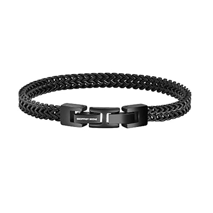 Geoffrey Beene Men’s Stainless Steel Double Franco Chain Bracelet with Extension - color: Black, size: 8.5"