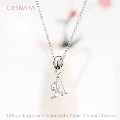 26 Letter Pendant Charms, Polished 925 Sterling Silver Complete Initial A-Z Dangling CZ Stone Alphabet Beads, fits European Bracelet Necklace, Gift for Mother/Father/Daughter/Son/Sister/Aunt - color: Letter A CZ Pendant Charm