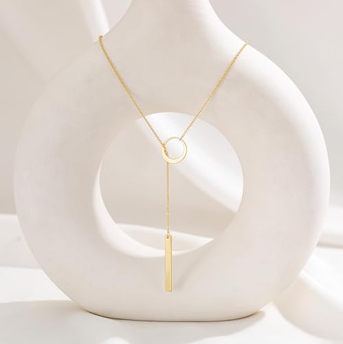 CHESKY Lariat Gold Necklace for Women, Dainty Long Necklace 14k Gold Plated Y-Shaped Pendant Necklace Trendy Layered CZ Beaded Chain Drop Necklaces Simple Gold Jewelry for Women Gifts - color: Circle