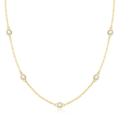 Dainty Silver Gold Necklaces for Women Cute Station Choker Simulated Diamond Necklace Simple Layering CZ Necklace Trendy Jewelry Gifts - color: Gold, style: 5pcs Round CZ-Cable Chain