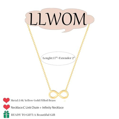LLWOM Gold Necklace for Women-14k Gold Plated Infinity Necklace Star Of David Necklace Evil Eye Cross Pendants Heart Dainty Gold Necklace For Women - color: Gold-Infinity