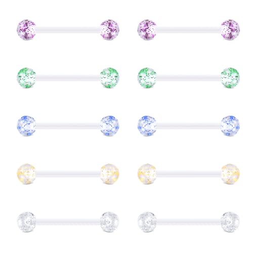 FECTAS 14G Plastic Nipple Rings for Surgery Plastic Tongue Rings Bioflex Flexible Acrylic Piercing Retainer 5 Pairs 14/16/18mm - style: style2-18mm