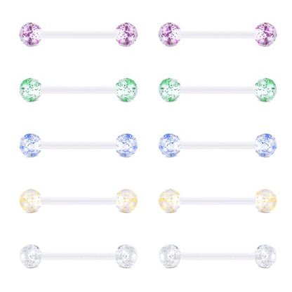 FECTAS 14G Plastic Nipple Rings for Surgery Plastic Tongue Rings Bioflex Flexible Acrylic Piercing Retainer 5 Pairs 14/16/18mm - style: style2-18mm