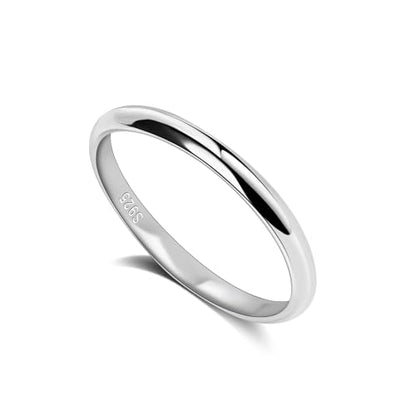 Dankadi Simple Fashion S925 Sterling Silver Ring Smooth Plain Dome Comfort Solid Silver Wedding Ring For Men & Women 3.5 mm 3-13# 24k Real Gold Plated Jewelry - color: 2MM Silver