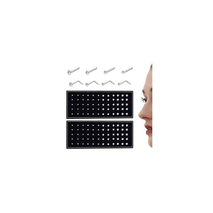 THUNARAZ Straight L Shaped Stainless Steel Nose Studs Rings Piercing Pin Body Jewelry 20G-22G 1.5mm 2mm 2.5mm - color: I:120Pcs White CZ(20G Mixed)