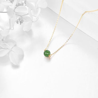KECHO 14K Real Gold Beads Pendant Necklace Solid Yellow Gold Jewelry Anniversary Birthday Gifts for Women - color: Green Jade 1
