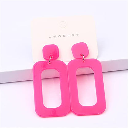 Set Heart Love Couple Colorful Stud Hoop Dangle Earrings 80 90s Retro Earrings Rectangle for Women Jewelry Gifts Geometric Valentine’s Day Neon Bright Fluorescence Costume - color: re fushia