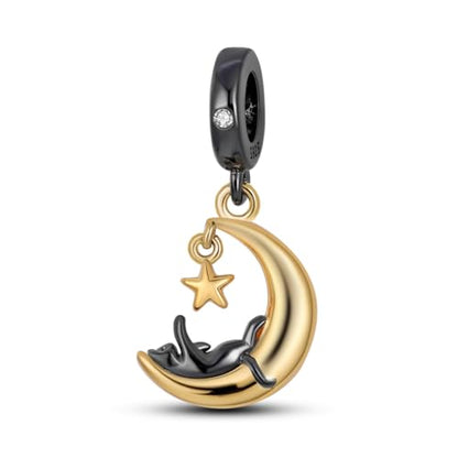 HONGRUI 925 Sterling Silver Charm for Bracelets Fashion Women Jewelry Gift - color: Black Cat