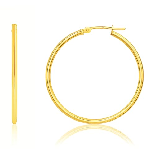 10k or 14k Gold Hoop Earrings for Women | Hypoallergenic Small to Large 12MM to 50MM Hoop Earrings with Secure Click Tops | Yellow or White Gold Classic Hoops in 2MM Thick Tube by MAX + STONE - color: 14K Yellow Gold, size: 35mm | 1.3 inches Diameter