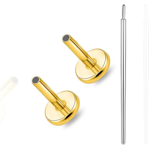 limerencia Titanium Threadless Bar Post for Tragus Body Piercing,16G/18G/20G Press Fit Flat Back Stud Earrings Push in Post Replacement Medusa Helix Couch Piercing Jewelry for Women Men(A Pair) - color: gold tone, size: 18G-6mm