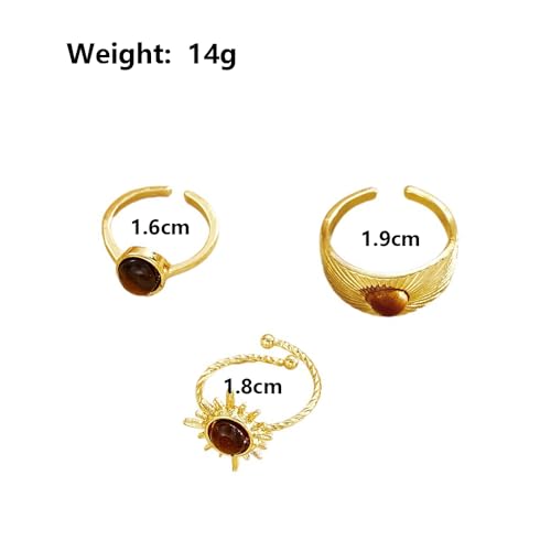 3Pcs Vintage Gold Tiger Eye Stone Knuckle Rings for Women,Stacked Bohemian Sun Statement Index Finger Rings,Personalized Trendy Jewelry Accessories Gifts