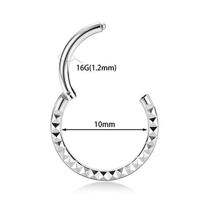 FUNLMO 18G 16G Septum Jewelry Triple Stacked Septum Nose Ring Surgical Steel Daith Conch Helix Cartilage Lobe Piercing Jewelry - color: Style15: Silver-Pyramid Cuts Design