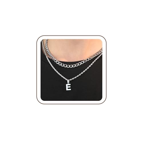 SENRAN Layered Initial A-Z Letter Necklace for Men Stainless Steel | Figaro Twist Rope Chain 18-20 inch Personalized Letter Charm Pendant Jewelry Gift for Women - style: E.