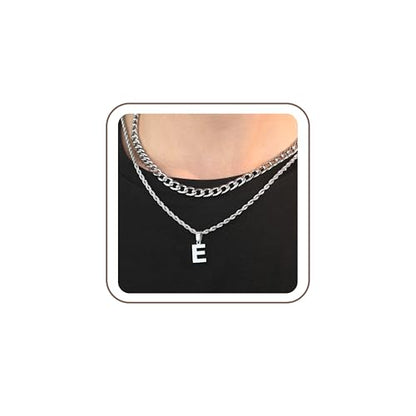 SENRAN Layered Initial A-Z Letter Necklace for Men Stainless Steel | Figaro Twist Rope Chain 18-20 inch Personalized Letter Charm Pendant Jewelry Gift for Women - style: E.