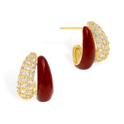 Sonateomber Gold Chunky Crystal Hoop Earrings for Women, Trendy Statement Sparkly CZ Rhinestone Thick Open Hoops Earings Hypoallergenic Wedding Prom Everyday Accessories Fashion Jewelry Gift - color: Double CZ Red