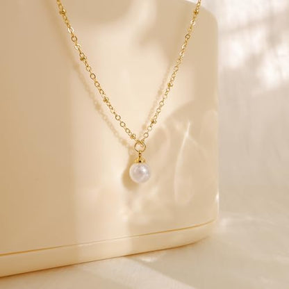 Pearl Necklaces for Women Trendy,Dainty Pearl Pendant Necklace | 14k Gold Plated Elegant Pearl Necklace,Simple Pearl Pendant,Dainty Gold Jewelry,Waterproof Summer Bridal Wedding Accessories - color: GOLD-16