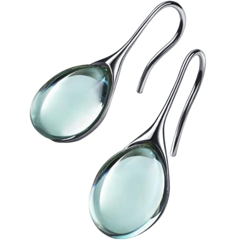 Silver Gold Plated Water Drop Style Crystal Stone Classic Plain Dangle Hoop Earrings - color: Silver Aqua