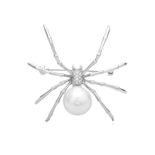 Halloween Spider Crystal Pins for Women Men Vintage Gold Plated Sapphire Blue Red Rhinestone Spider Lapel Pin Gothic Punk Style Reptile Animal Brooch Halloween Party Jewelry Gifts - color: sliver