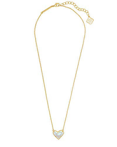 Kendra Scott Ari Heart Adjustable Length Pendant Necklace for Women, Fashion Jewelry - color: GOLD - IRIDESCENT DICHROIC GLASS