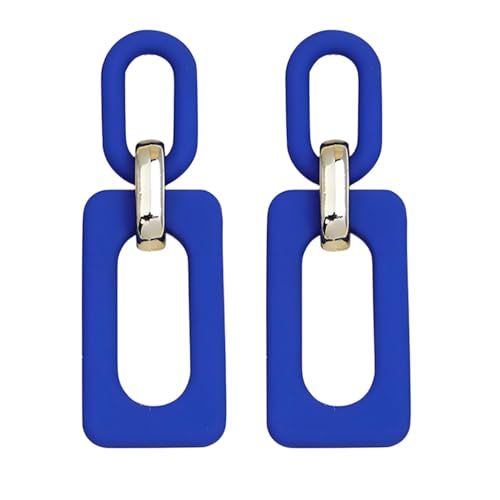 Geometric Square Earrings for Women Lightweight Colorful Color Block Acrylic Chunky Geometric Rectangle Oval Link Chain Statement Earring - style: Blue Rectangle