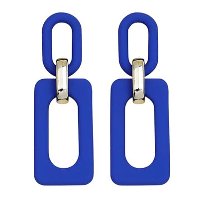 Geometric Square Earrings for Women Lightweight Colorful Color Block Acrylic Chunky Geometric Rectangle Oval Link Chain Statement Earring - style: Blue Rectangle