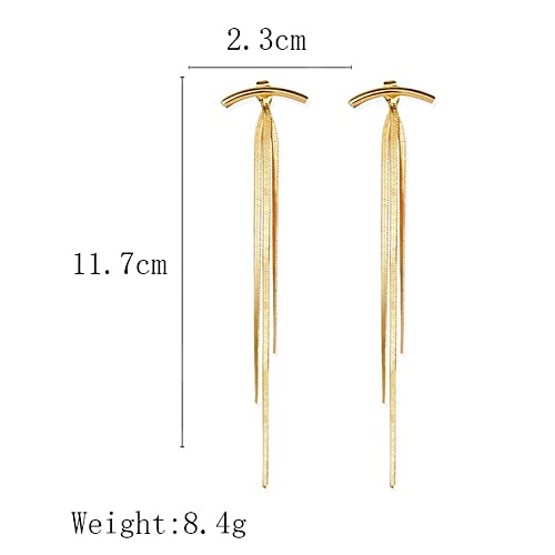 Gold Long Dangle Drop Earrings for Woman,Punk Sleek Metal Chain Tassel Earrings 70s/80s Disco Outfits Accessories Jewelry - color: 3:Gold