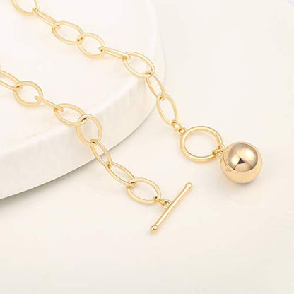 Aobei Pearl 18K Gold Plated Moon Star Lion Evil Eye Love Heart Cross Pendant Necklace Medallion Paperclip Chian Choker Layering Jewery for Women - color: 18K Gold Plated Ball