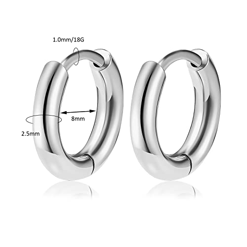 Titanium Huggie Hoop Earrings Hypoallergenic Nickel Free Hinged Sleeper Earrings for Sensitive Skin Cartilage Helix Lobes - style: Huggie 8mm silver